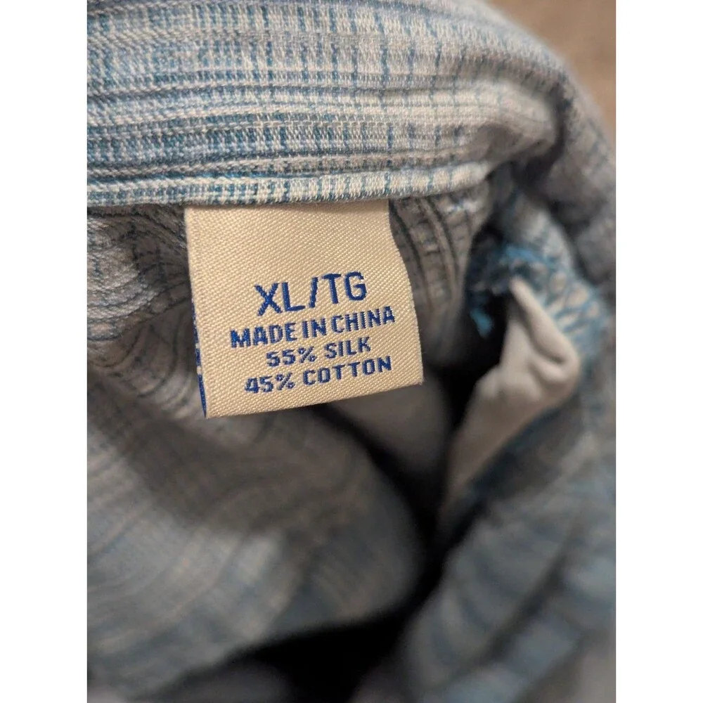 Tommy Bahama Blue Glen Check Plaid Button-Up Shirt Size Medium XL‎ Silk Cotton